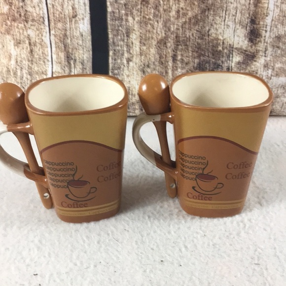 Set of 2 Cappuccino/Coffee Mugs with Spoons (AR) - Picture 2 of 5